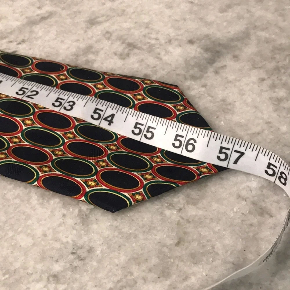 CSABA Silk‎ Tie Mens Navy Blue Multicolor Geometric Art Deco Designer Necktie